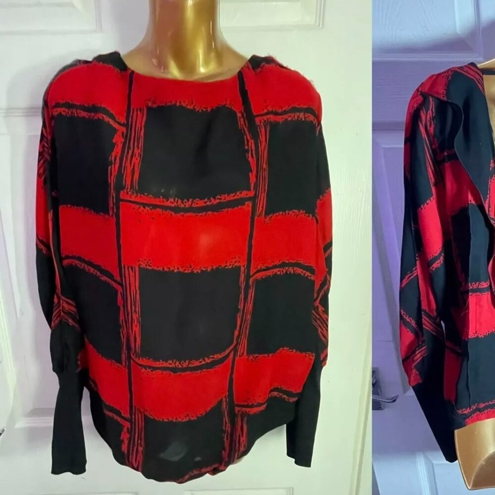 LAMB BLOCK PRINT BACKLESS TOP Red Black Tartan Open Blouse Punk Emo Gwen Stefani